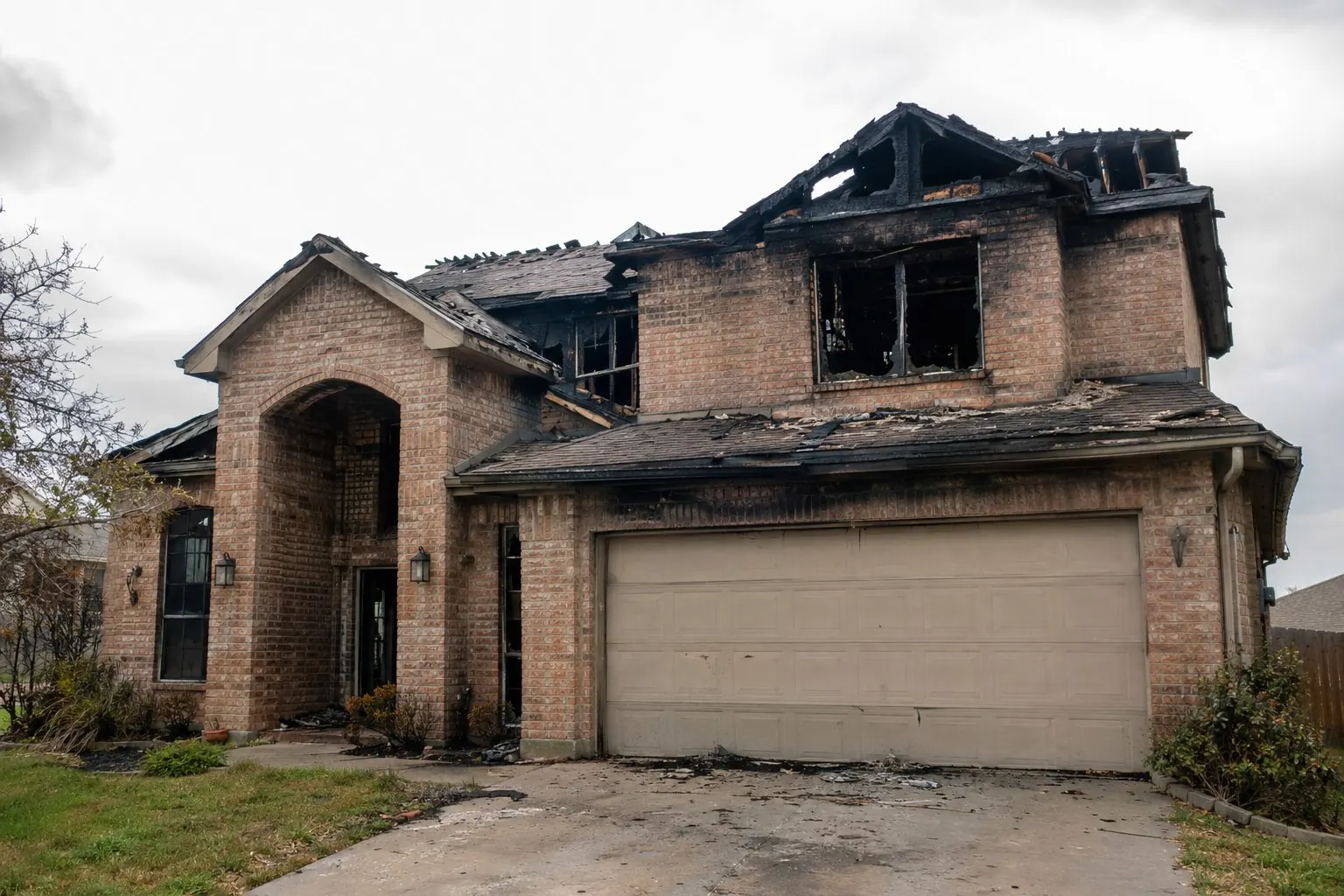 Brick home exterior after a structure fire