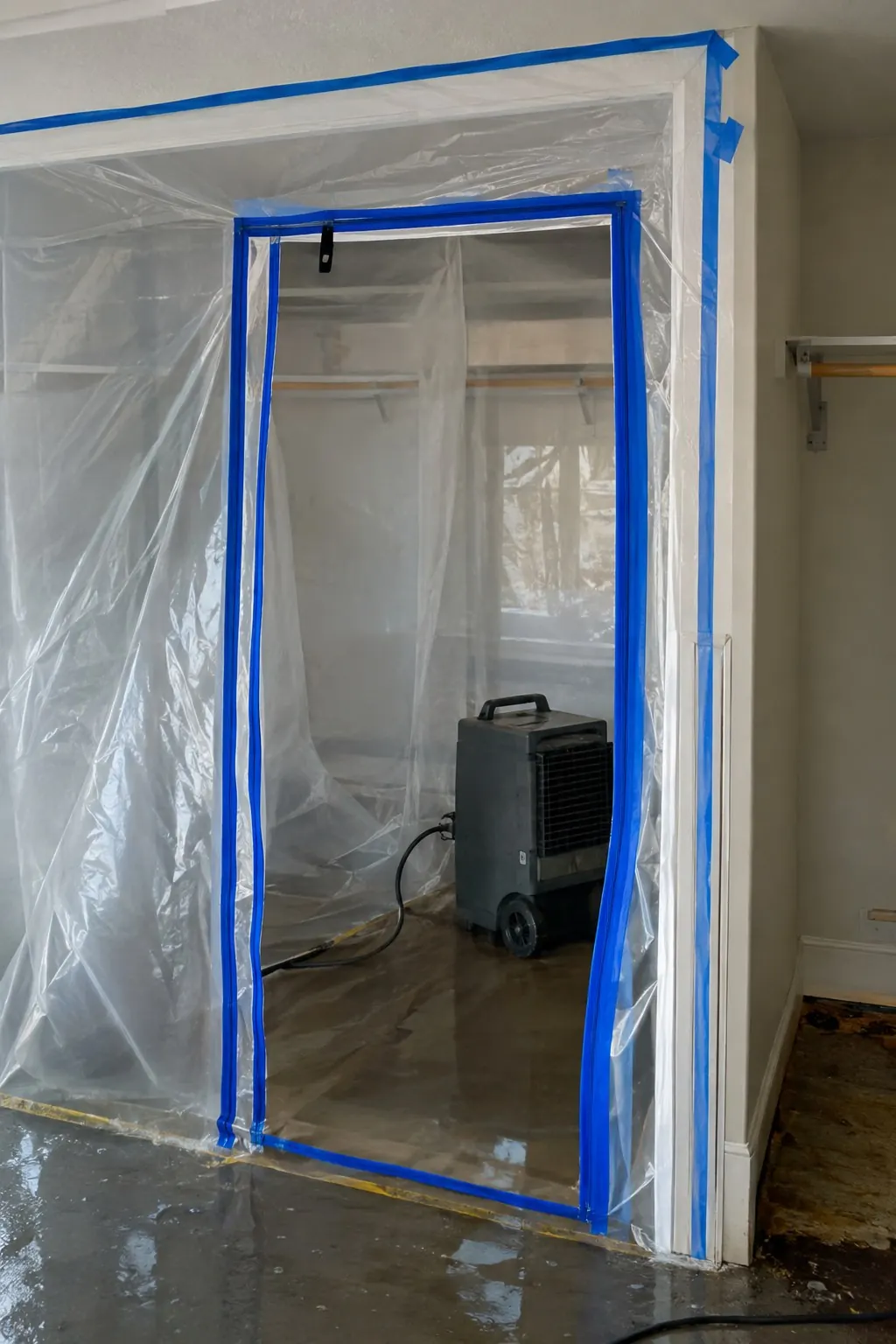 Plastic containment with zipper entry and dehumidifier