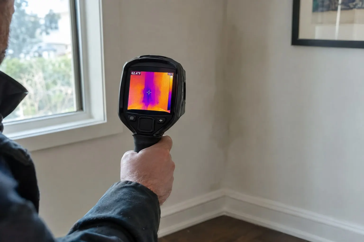 Thermal camera showing moisture in a wall